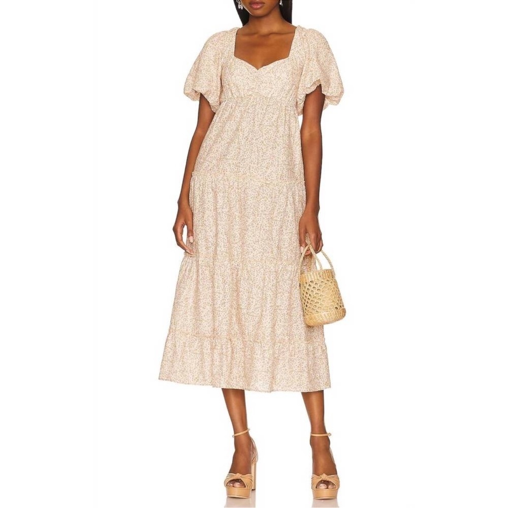 Show Me Your Mumu Odette Midi Dress Ditsy Daisy Yellow Floral Puff Sleeve Large